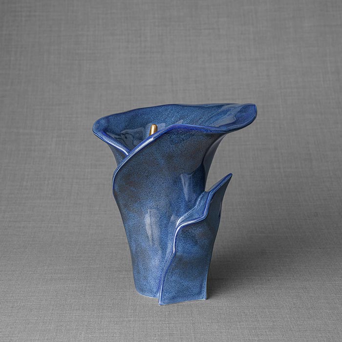Calla Lilly Medium Cremation Urn for Ashes Blue Left View