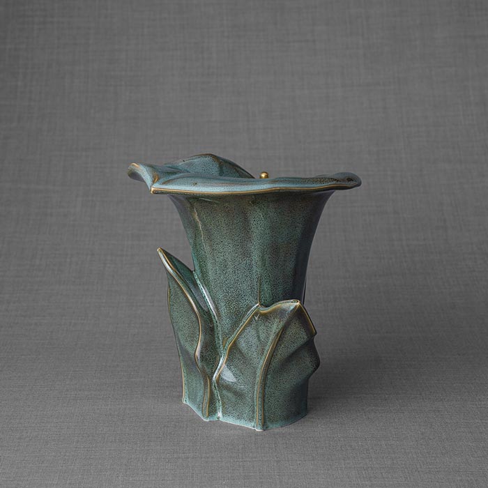 Calla Lily Medium Sized Urn in Oily Green | Urns For Angels