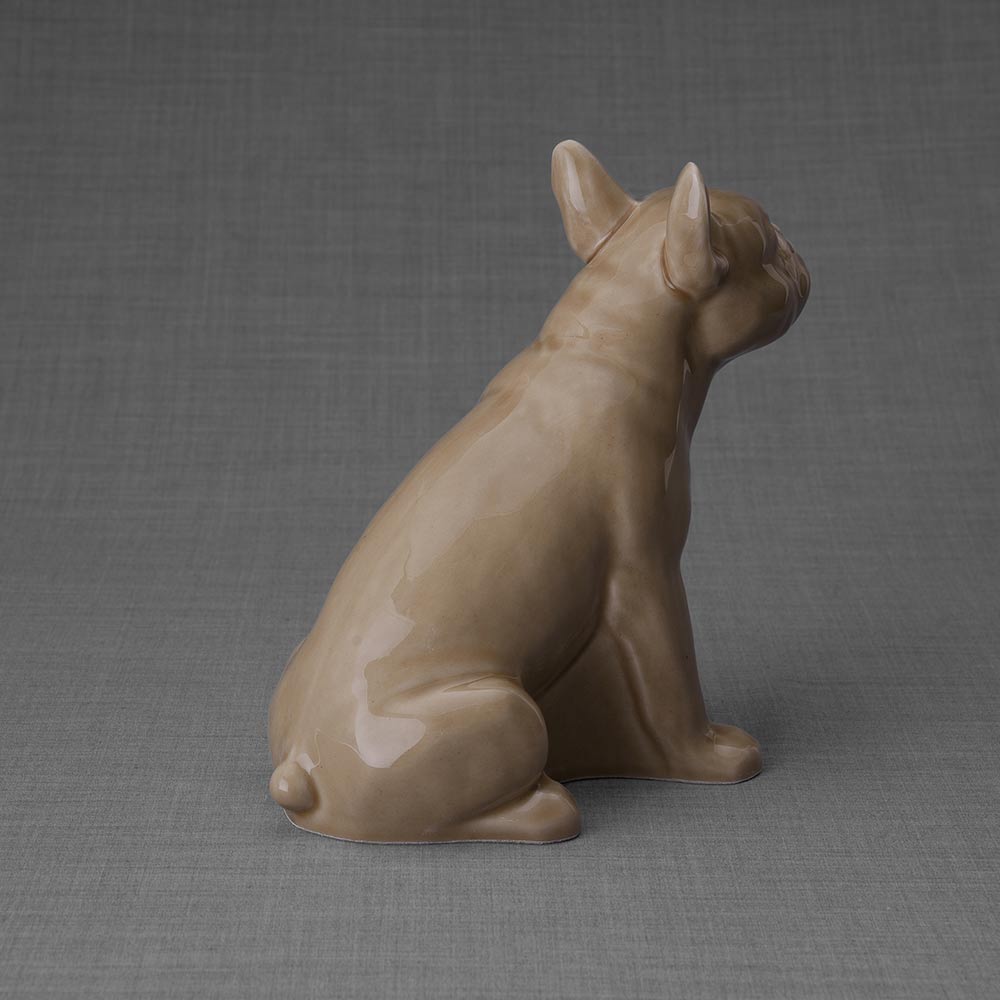 French Bulldog Pet Urn for Ashes in Beige Back Right