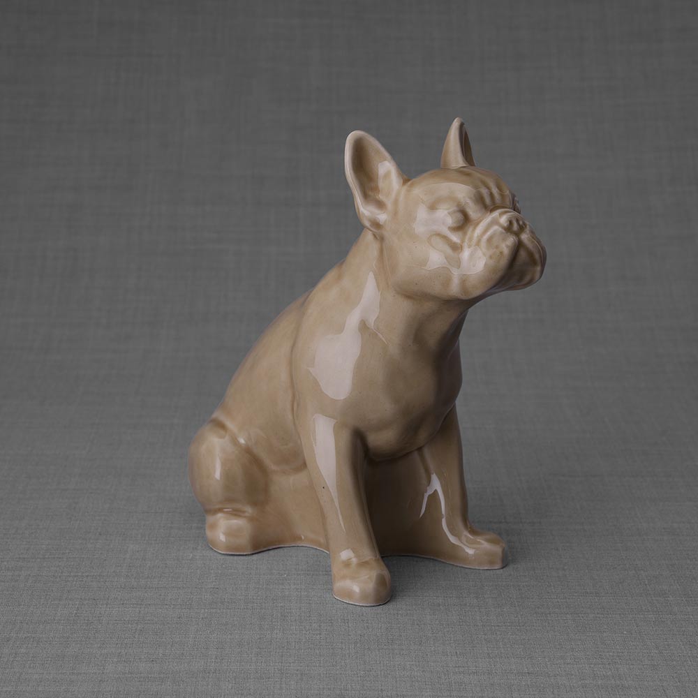 French Bulldog Pet Urn for Ashes in Beige Right