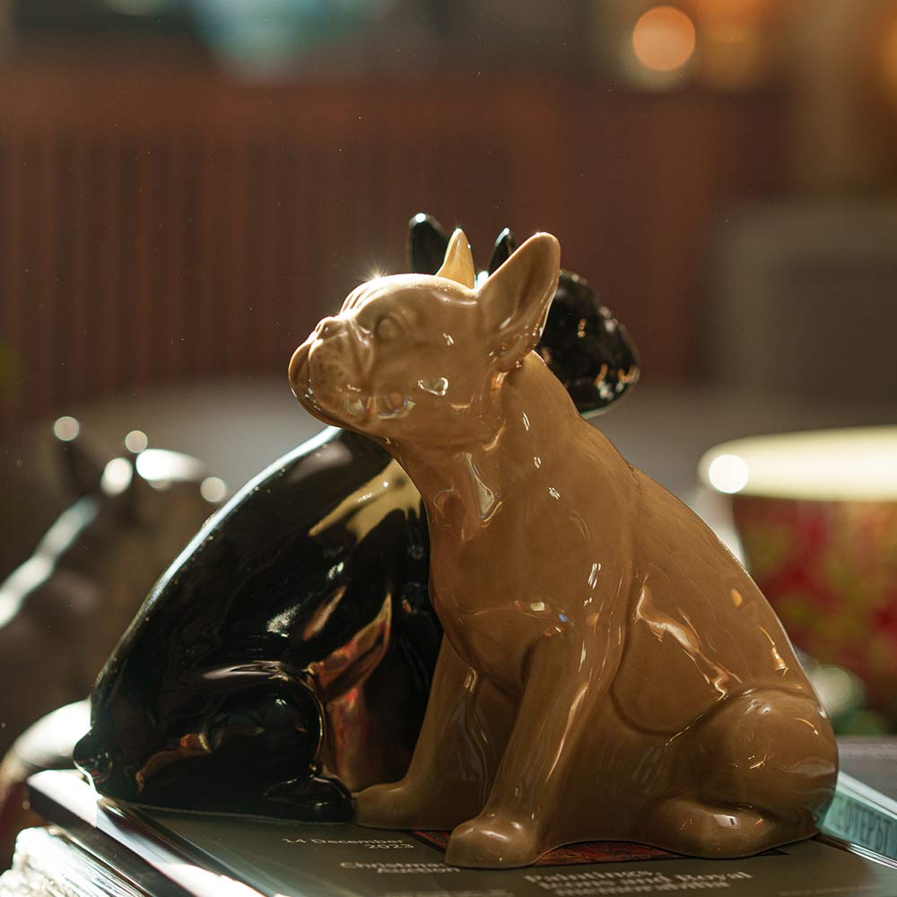 French Bulldog Pet Urn for Ashes in Beige and Glossy Black