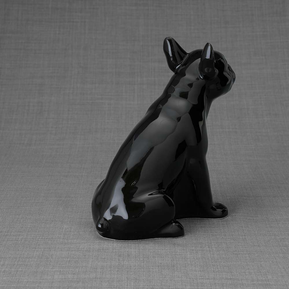 French Bulldog Pet Urn for Ashes in Glossy Black Back Right