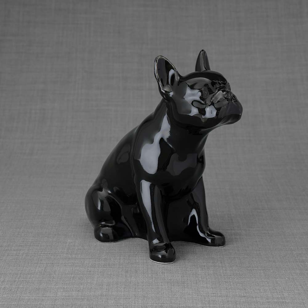 French Bulldog Pet Urn for Ashes in Glossy Black Right