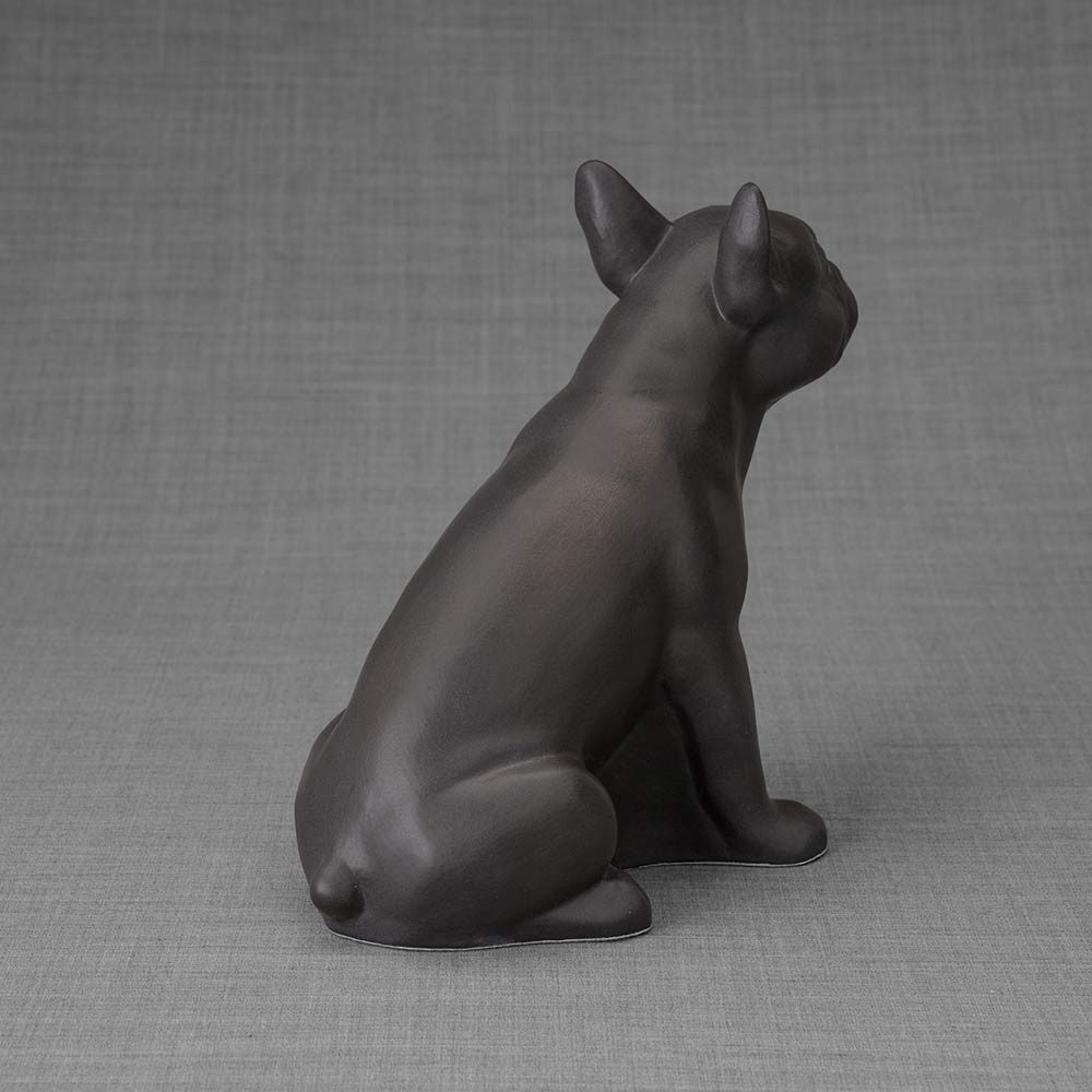 French Bulldog Pet Urn for Ashes in Matte Black Back Right