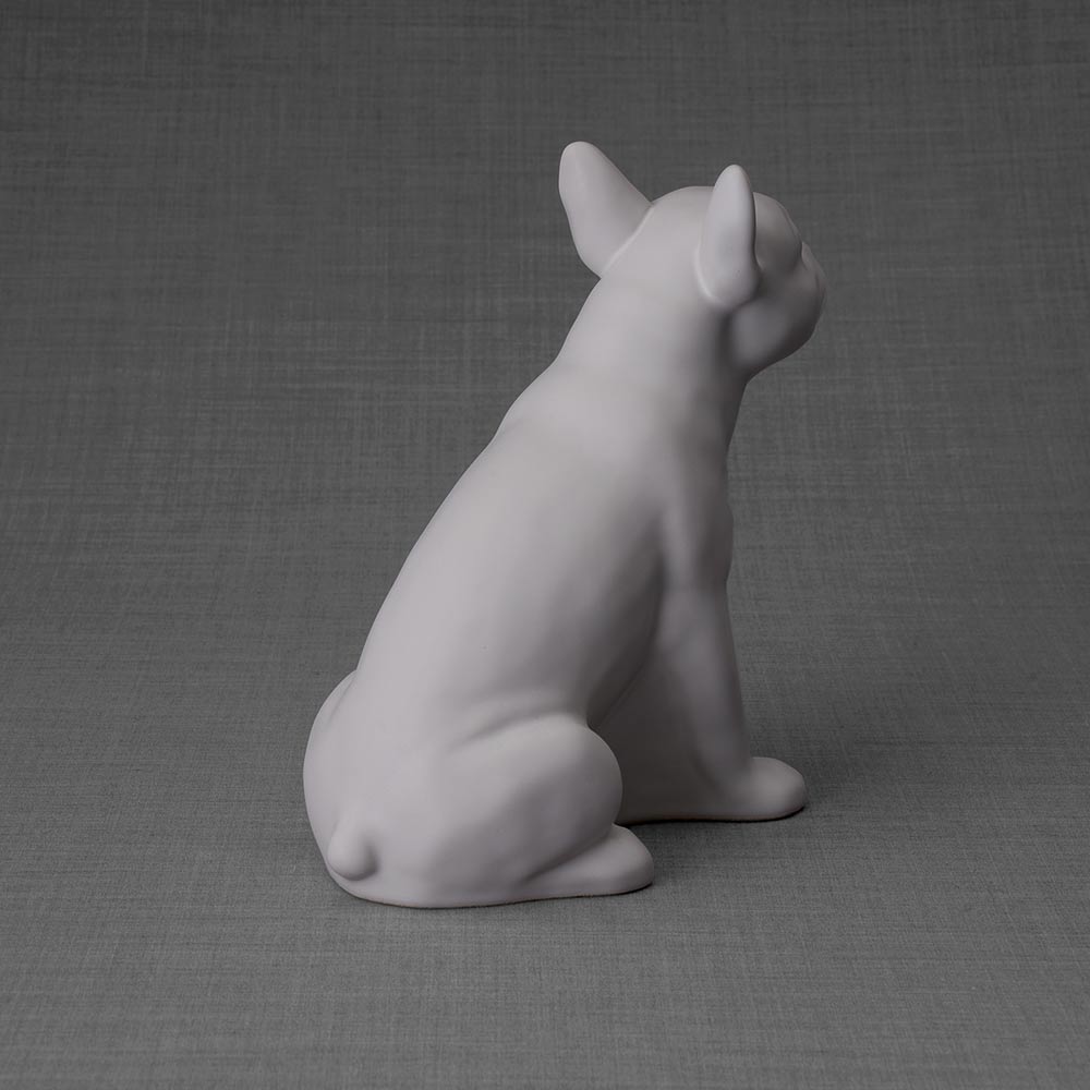 French Bulldog Pet Urn for Ashes in Matte White Back Right