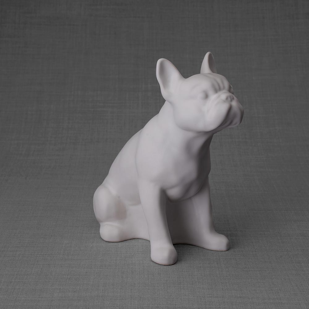 French Bulldog Pet Urn for Ashes in Matte White Right