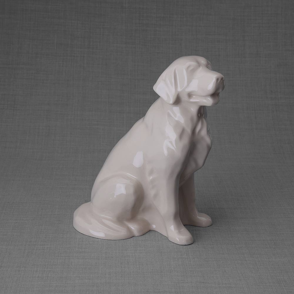 Golden Retriever Pet Urn for Ashes in Cream Right