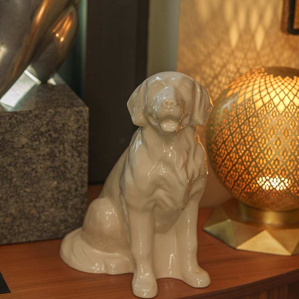 Golden Retriever Pet Urn for Ashes in Cream on Facing Forward