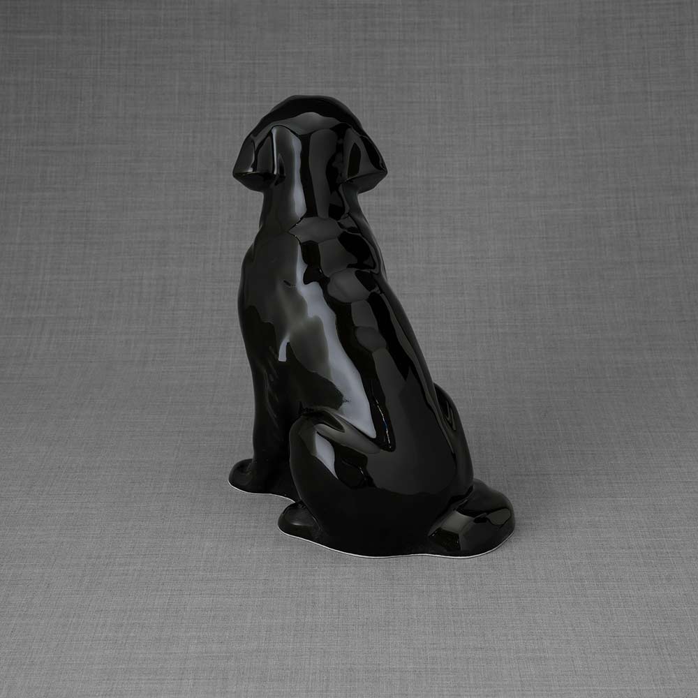 Golden Retriever Pet Urn for Ashes in Glossy Black View