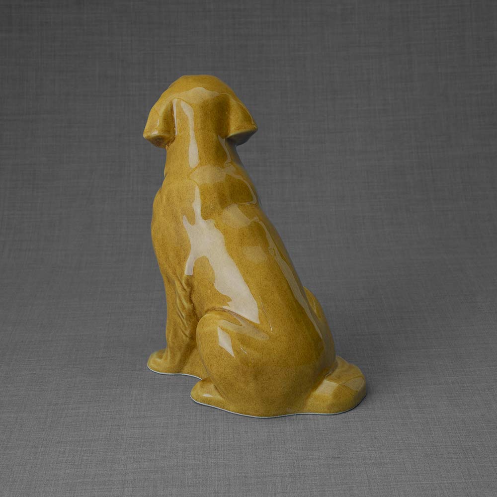 Golden Retriever Pet Urn for Ashes in Gold Back