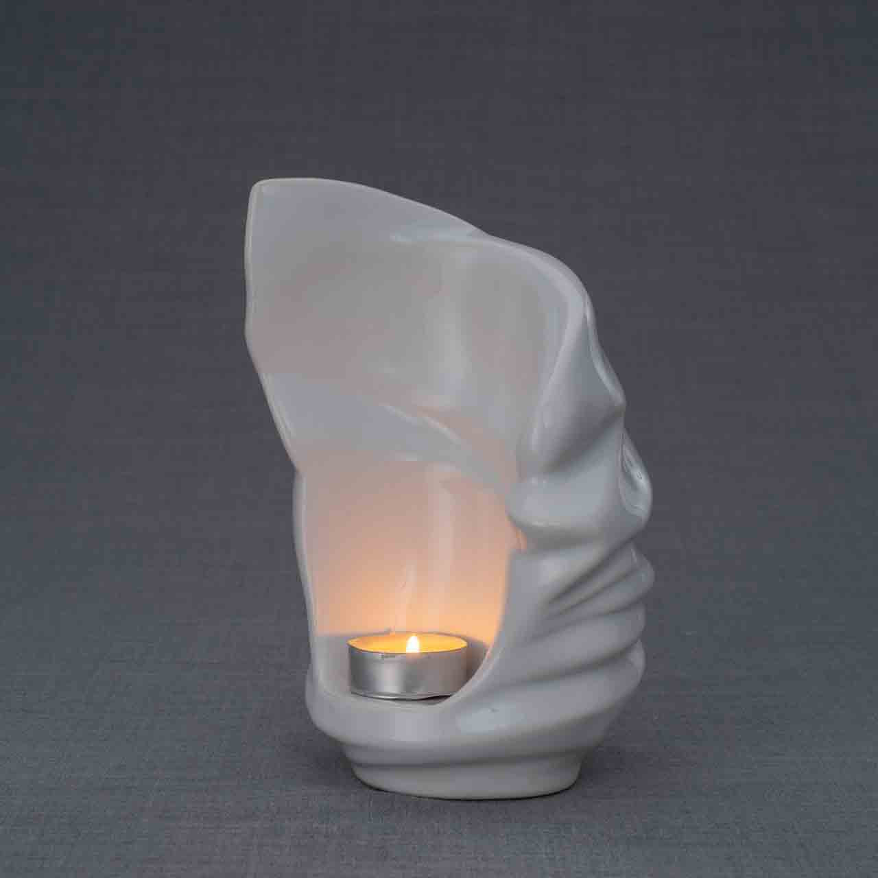 Light Ashes Keepsake Urn in White Facing Left Dark Background