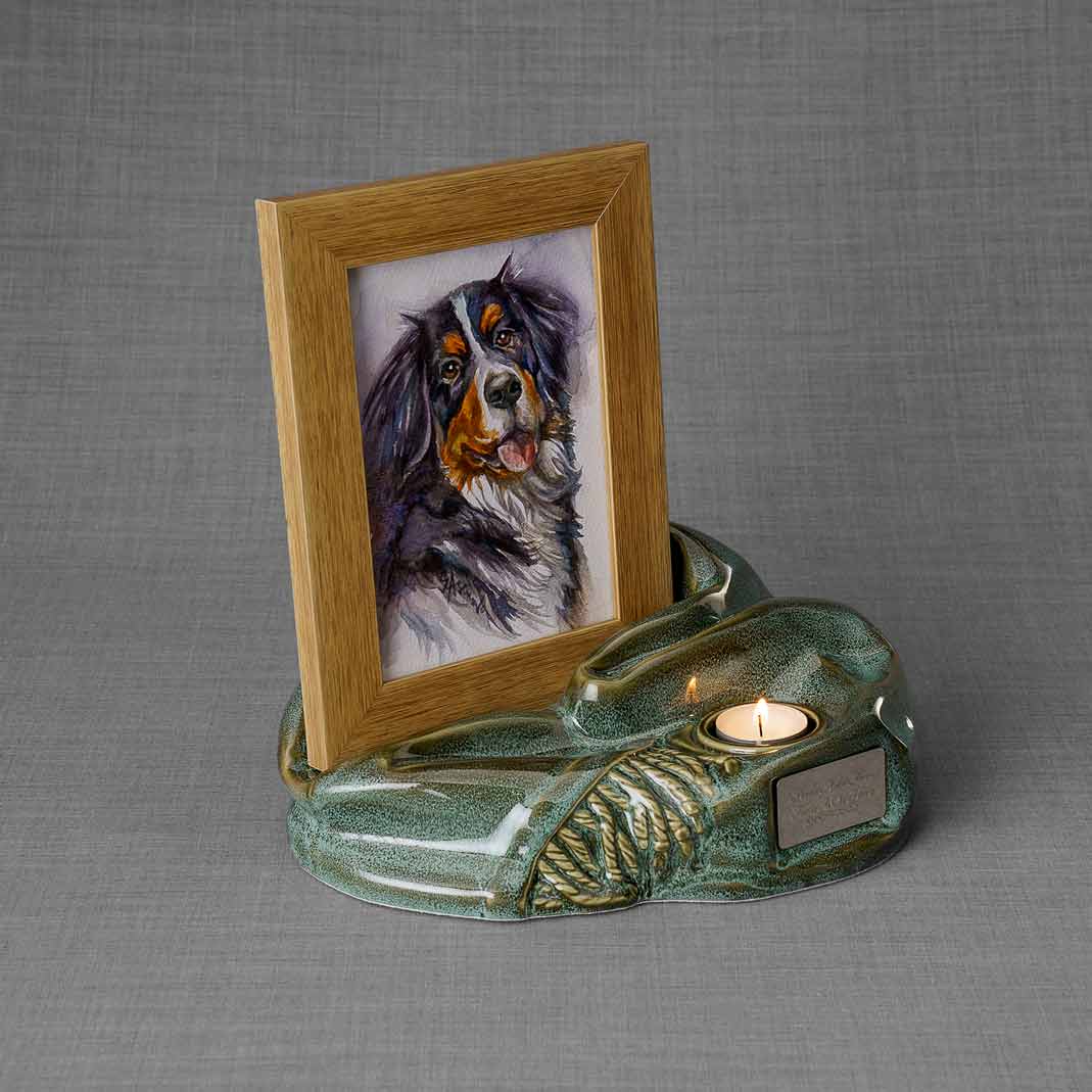 Picture Frame Pet Urn for Ashes in Oily Green