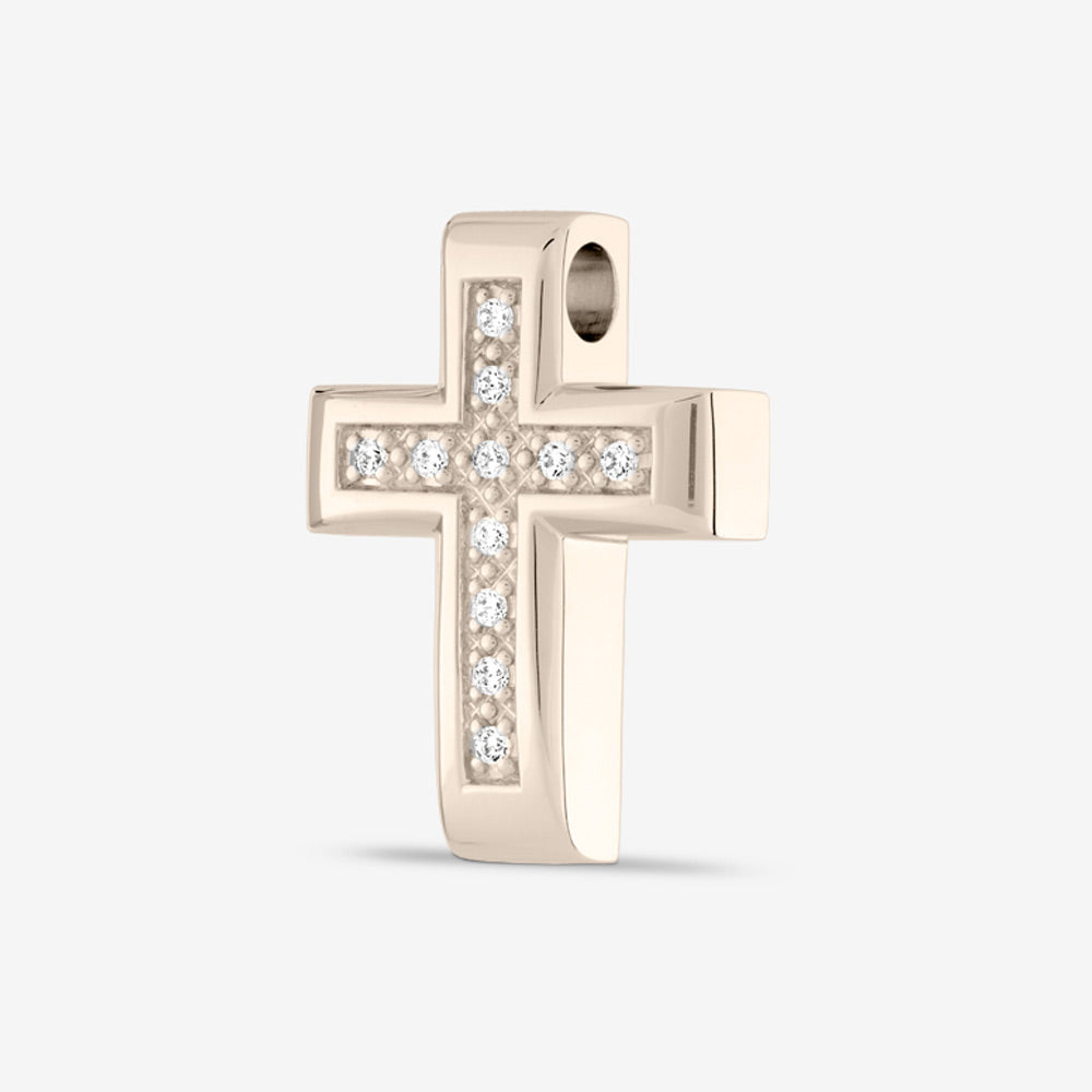 Self fill Crystal Cross Memorial Ashes Pendant in White Gold