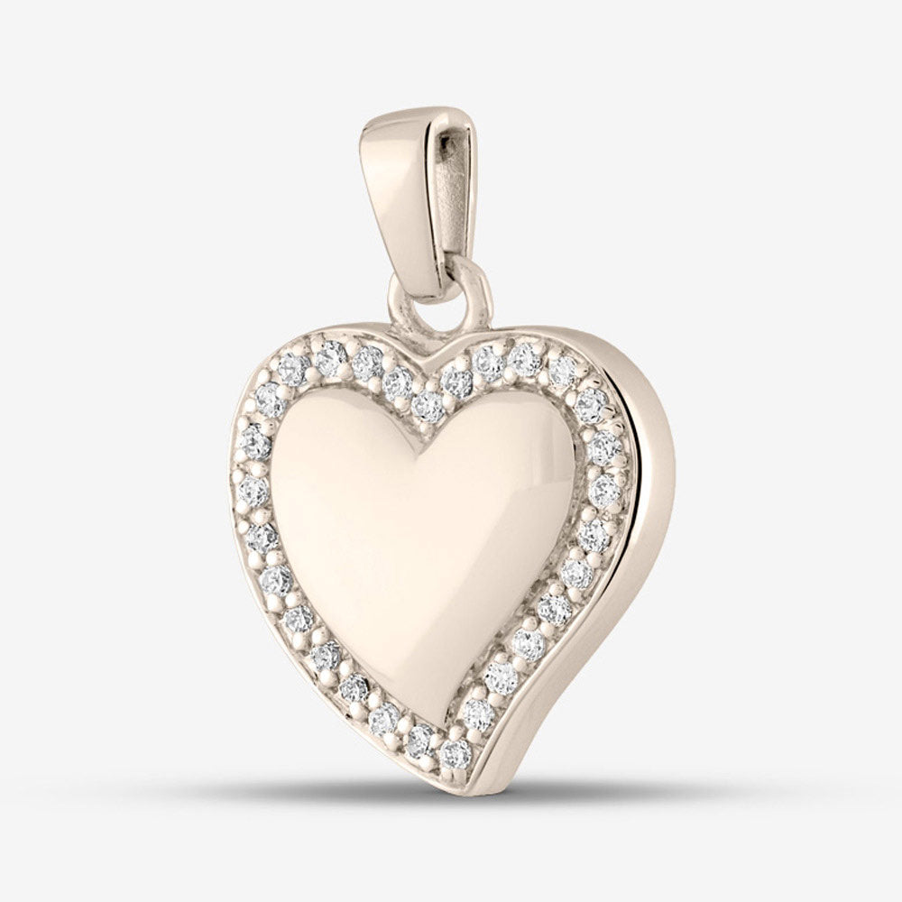 Self fill Crystal Edge Heart Memorial Ashes Pendant in White Gold