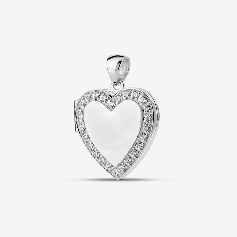 Self fill Crystal Heart Locket Memorial Ashes Pendant Closed in Silver