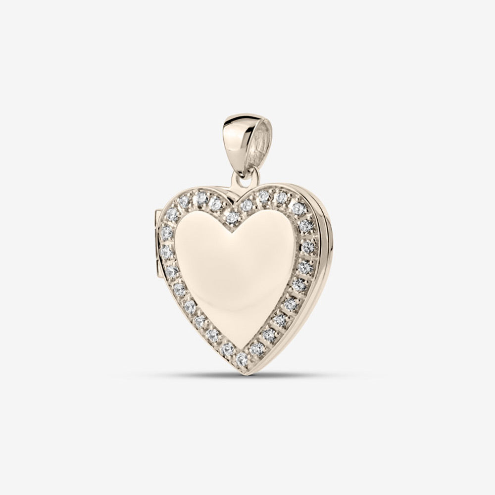 Self fill Crystal Heart Locket Memorial Ashes Pendant Closed in White Gold