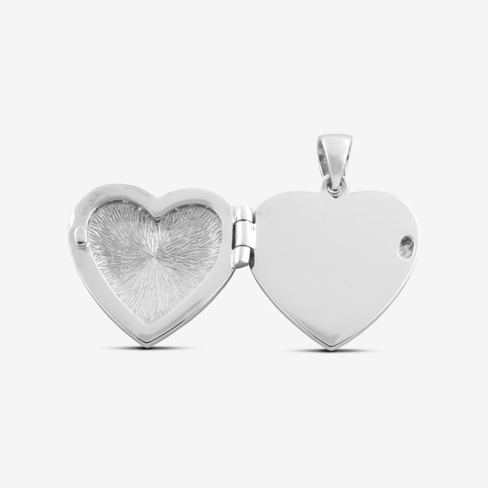 Self fill Crystal Heart Locket Memorial Ashes Pendant Open in Silver