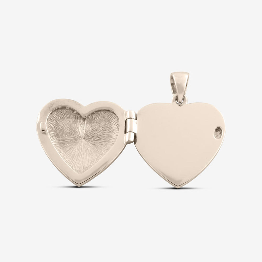 Self fill Crystal Heart Locket Memorial Ashes Pendant Open in White Gold