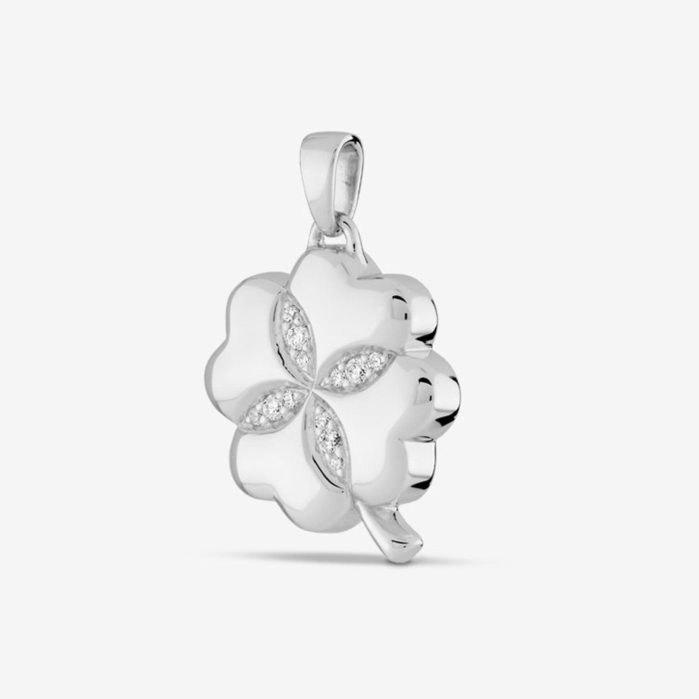 Self fill Four Leaf Clover Crystal Memorial Ashes Pendant in Silver