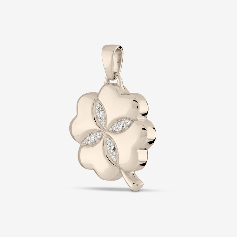 Self fill Four Leaf Clover Crystal Memorial Ashes Pendant in White Gold