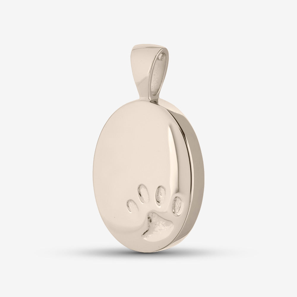 Self fill Paw Print Memorial Ashes Pendant in White Gold