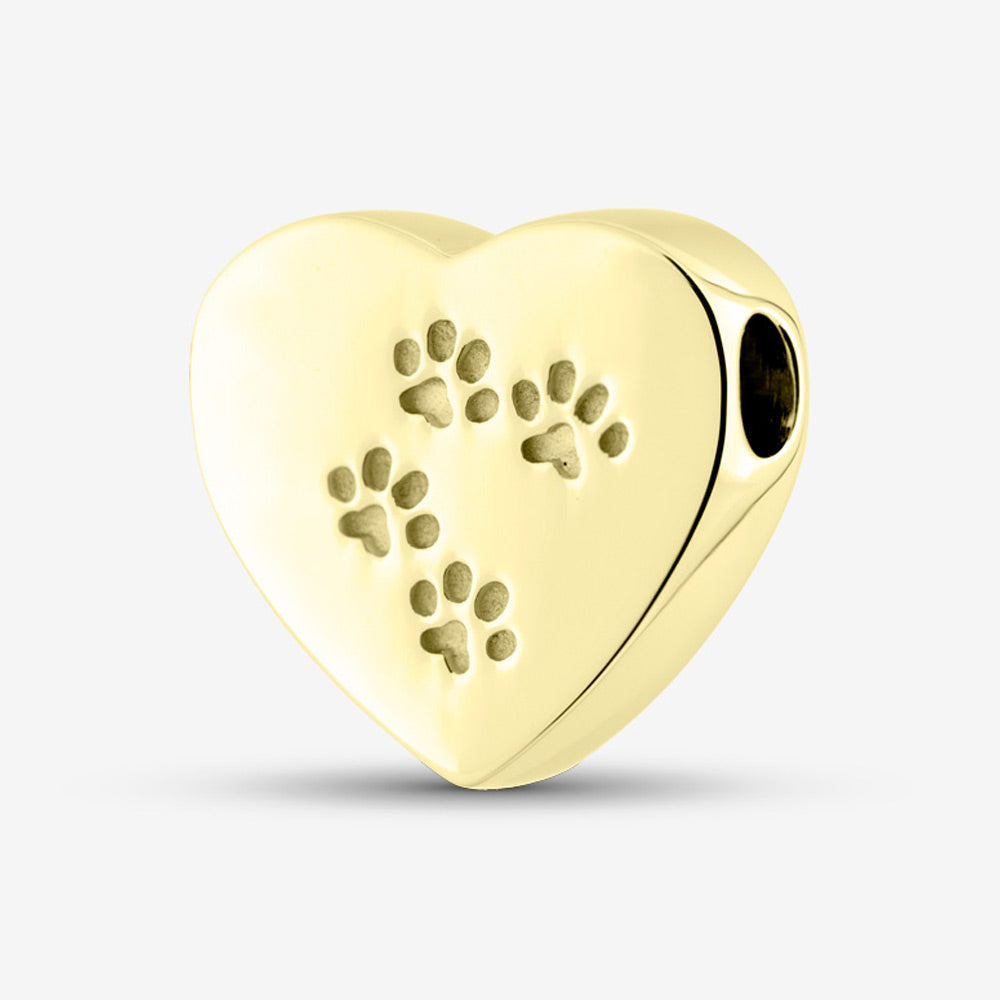 Self fill Paw Prints Heart Memorial Ashes Pendant in Gold