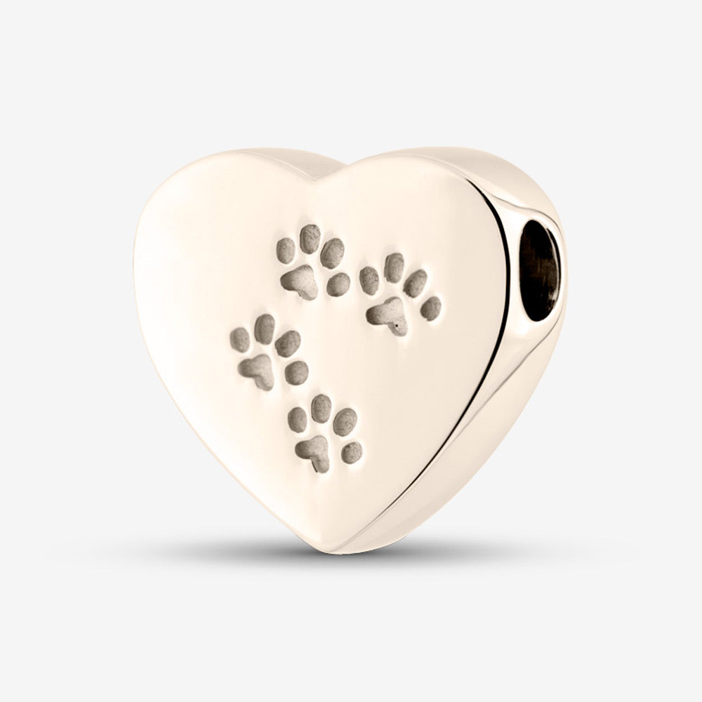 Self fill Paw Prints Heart Memorial Ashes Pendant in White Gold