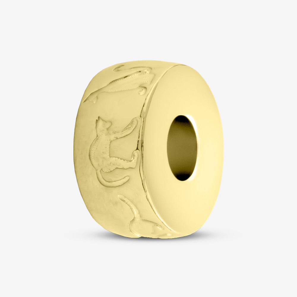 Self fill Round Cat Memorial Ashes Charm Bead in Gold