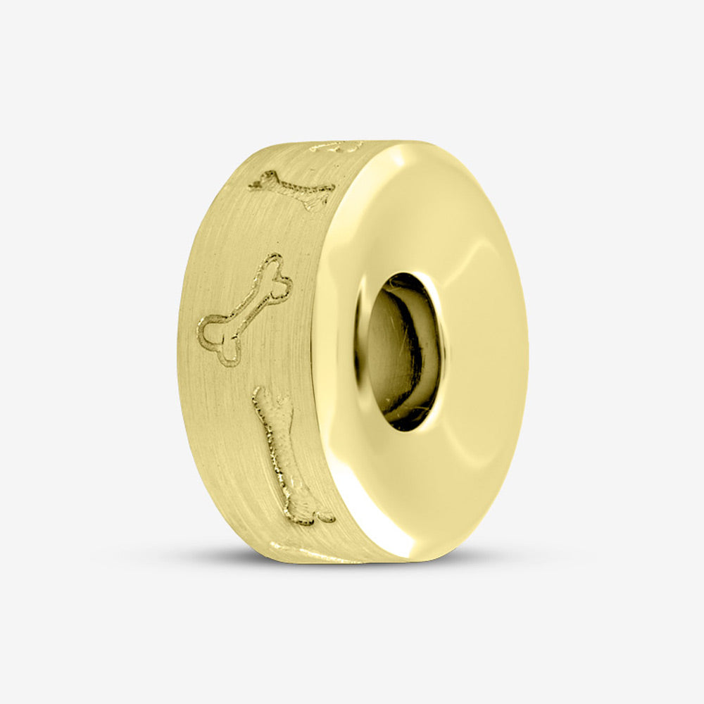 Self fill Round Dog Bone Memorial Ashes Charm Bead in Gold