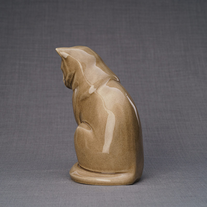 Sitting Cat Urn for Ashes in Beige Grey